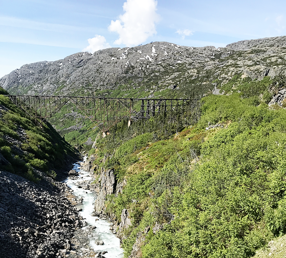 Riding the White Pass & Yukon Route Railroad in Skagway, Alaska. One of the best excursions for your Alaska cruise!