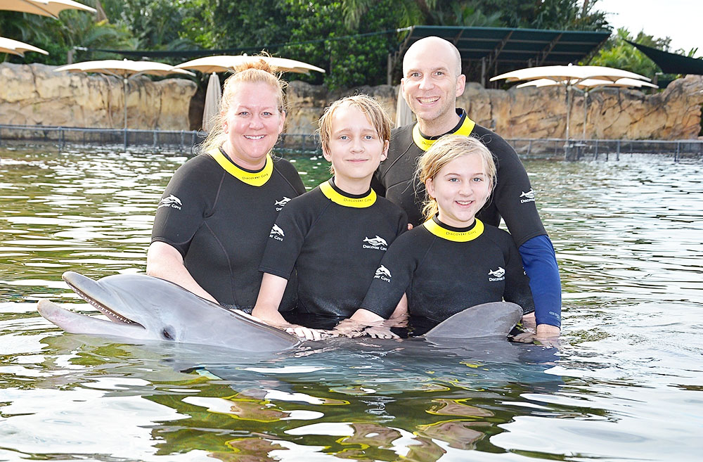 Swimming with dolphins at Discovery Cove in Orlando, Florida